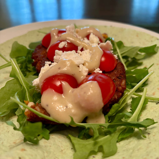 Spicy Black Bean Burger Wrap with Big Mama’s Calamondin Vinaigrette